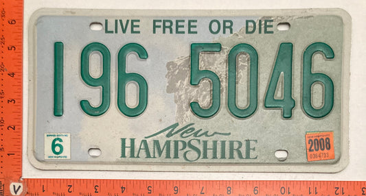 2008 New Hampshire #196 5046 Passenger License Plate