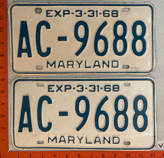 1968 Maryland #AC-9688 Passenger License Plate (Pair)