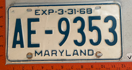 1968 Maryland #AE-9353 Passenger License Plate