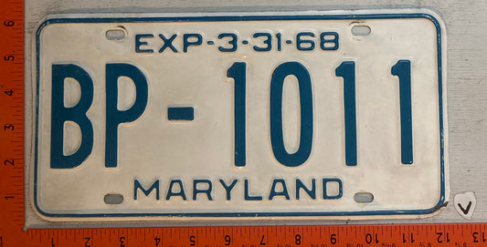 1968 Maryland #BP-1011 Passenger License Plate