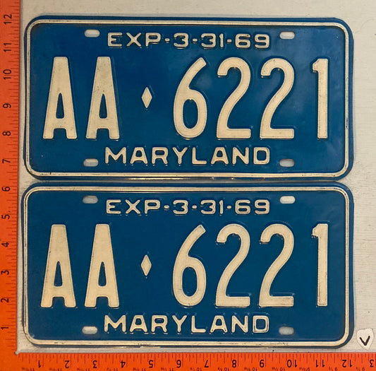 1969 Maryland #AA-6221 Passenger License Plate (Pair)