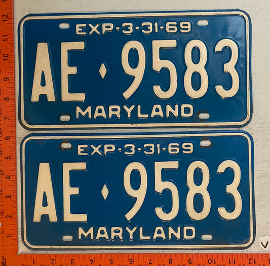 1969 Maryland #AE-9853 Passenger License Plate (Pair)