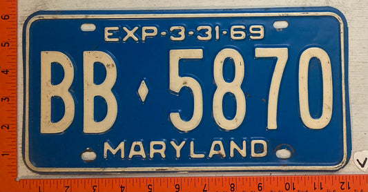 1969 Maryland #BB-5870 Passenger License Plate