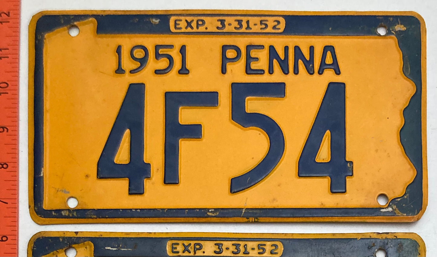 1951 Pennsylvania #4F54 Passenger License Plate PAIR