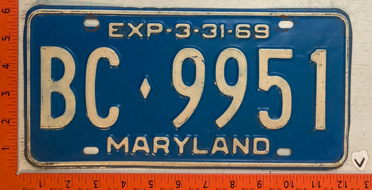 1969 Maryland #BC-9951 Passenger License Plate