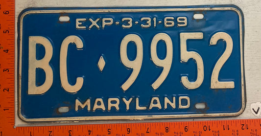 1969 Maryland #BC-9952 Passenger License Plate