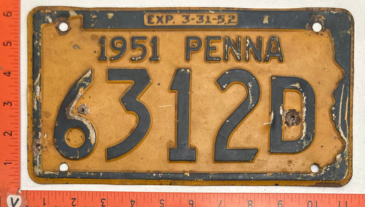 1951 Pennsylvania #6312D Passenger License Plate
