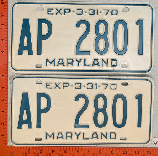 1970 Maryland #AP 2801 Passenger License Plate (Pair)