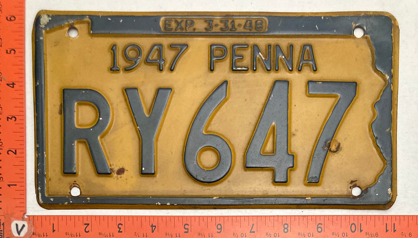 1947 Pennsylvania #RY647 Passenger License Plate