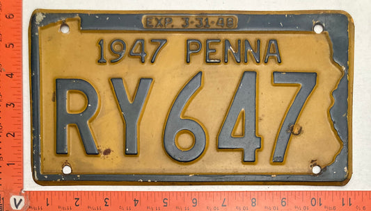 1947 Pennsylvania #RY647 Passenger License Plate