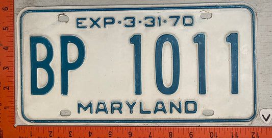1970 Maryland #BP 1011 Passenger License Plate
