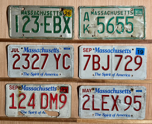 Group of 6 Massachusetts Passenger License Plates (Crafter)