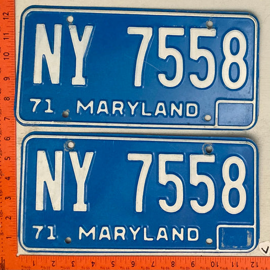 1971 Maryland #NY 7558 Passenger License Plate (Pair)
