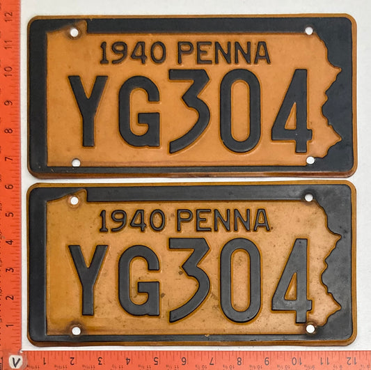 1940 Pennsylvania #YG304 Passenger License Plate PAIR
