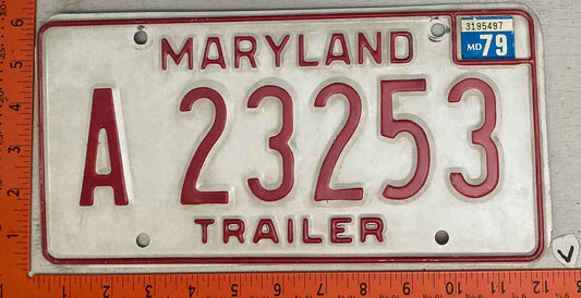 1979 Maryland #A 23253 Trailer License Plate