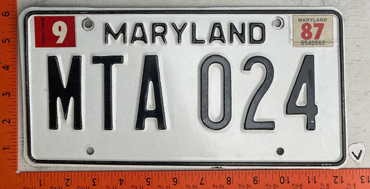1987 Maryland #MTA 024 Passenger License Plate