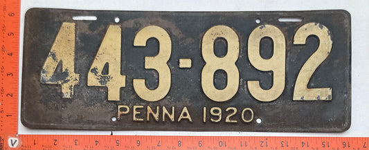 1920 Pennsylvania #443-892 Passenger License Plate