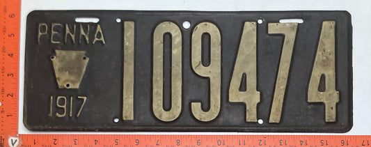 1917 Pennsylvania #109474 Passenger License Plate