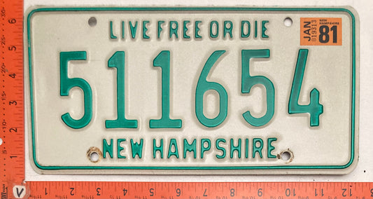 1981 New Hampshire #511654 Passenger License Plate