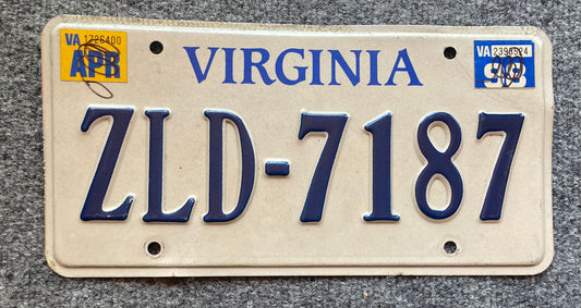 1998 Virginia #ZLD-7187 Passenger License Plate