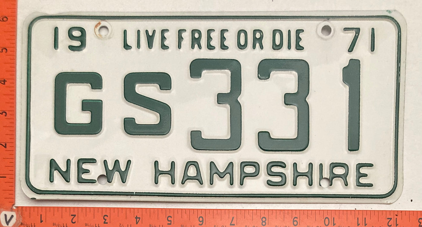 1971 New Hampshire #GS331Passenger License Plate