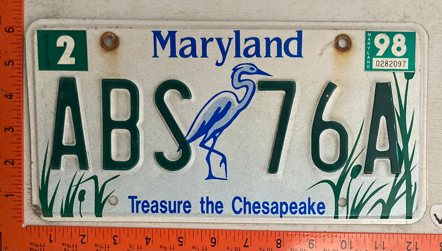 1998 Maryland #ABS 76A Treasure the Chesapeake MPV License Plate