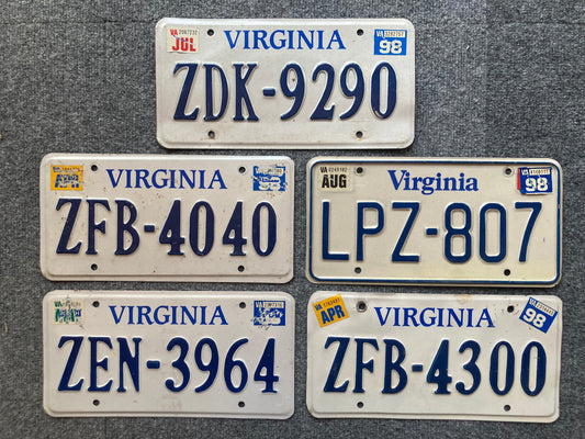 Group of 5 Virginia Passenger Licenses Plate (Crafter)