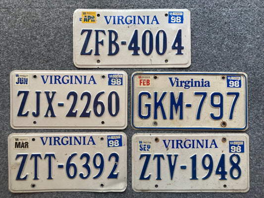 Group of 5 Virginia Passenger Licenses Plate (Crafter)
