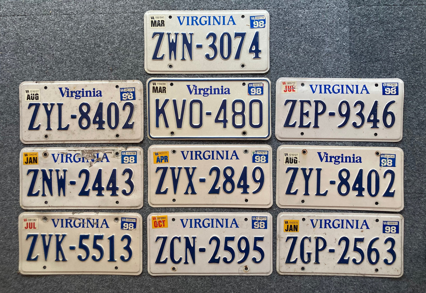 Group of 10 Virginia Passenger Licenses Plate (Crafter)