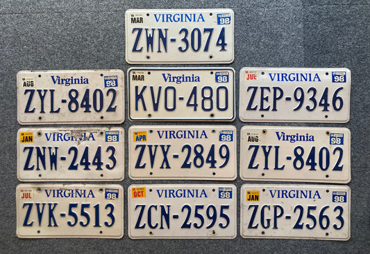Group of 10 Virginia Passenger Licenses Plate (Crafter)