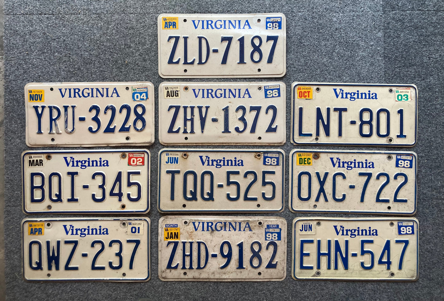 Group of 10 Virginia Passenger Licenses Plate (Crafter)