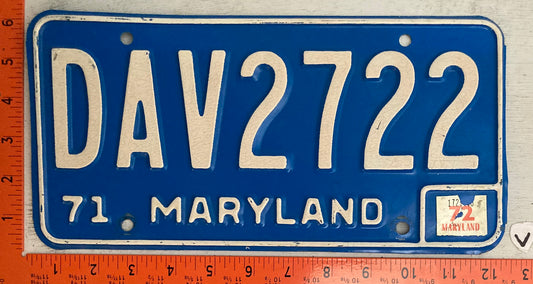 1972 Maryland #DAV2722 Disabled Vet License Plate
