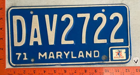 1972 Maryland #DAV2722 Disabled Vet License Plate