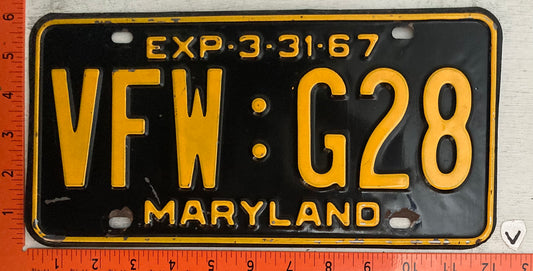 1967 Maryland #VFW-G28 VFW Passenger License Plate