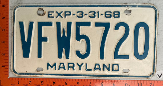 1968 Maryland #VFW5720 VFW Passenger License Plate