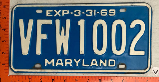 1969 Maryland #VFW1002 VFW Passenger License Plate