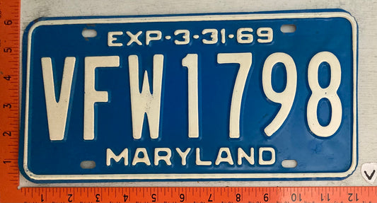1969 Maryland #VFW1798 VFW Passenger License Plate