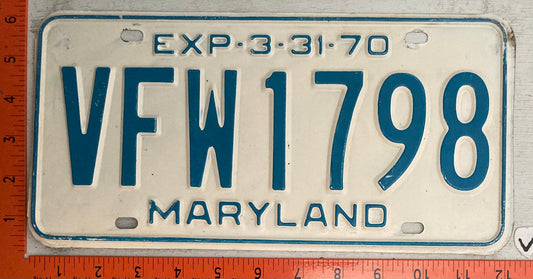 1970 Maryland #VFW1798 VFW Passenger License Plate
