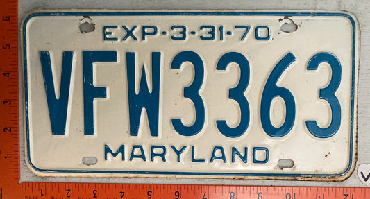 1970 Maryland #VFW3363 VFW Passenger License Plate