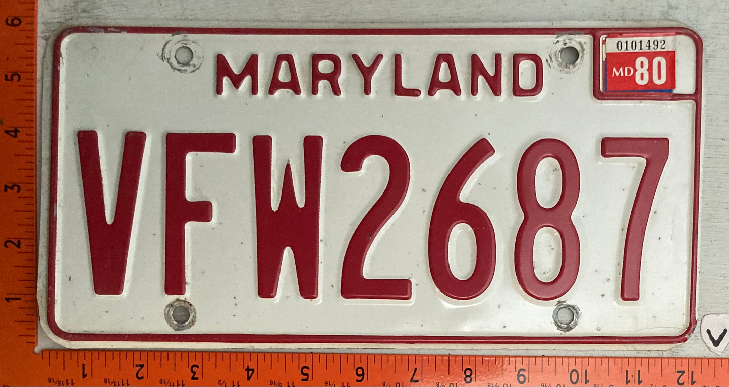 1980 Maryland #VFW2687 VFW Passenger License Plate