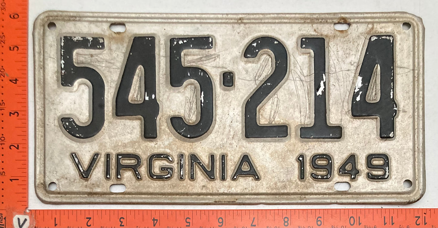 1949 Virginia #545-214 Passenger License Plate