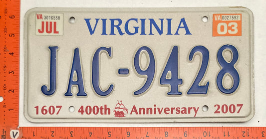 2003 Virginia #JAC-9428 Passenger License Plate