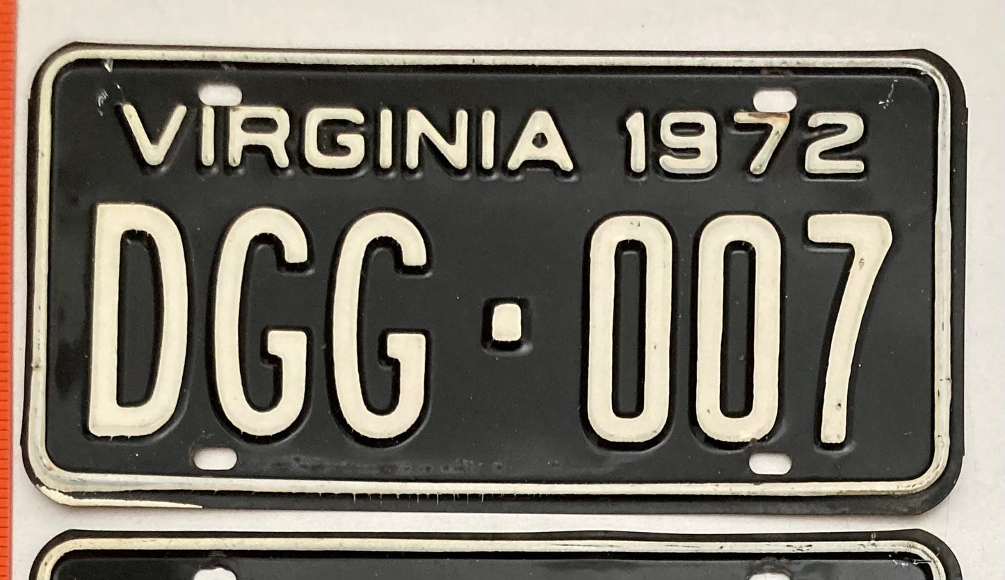 1972 Virginia #DGG-007 Passenger License Plate (Pair)
