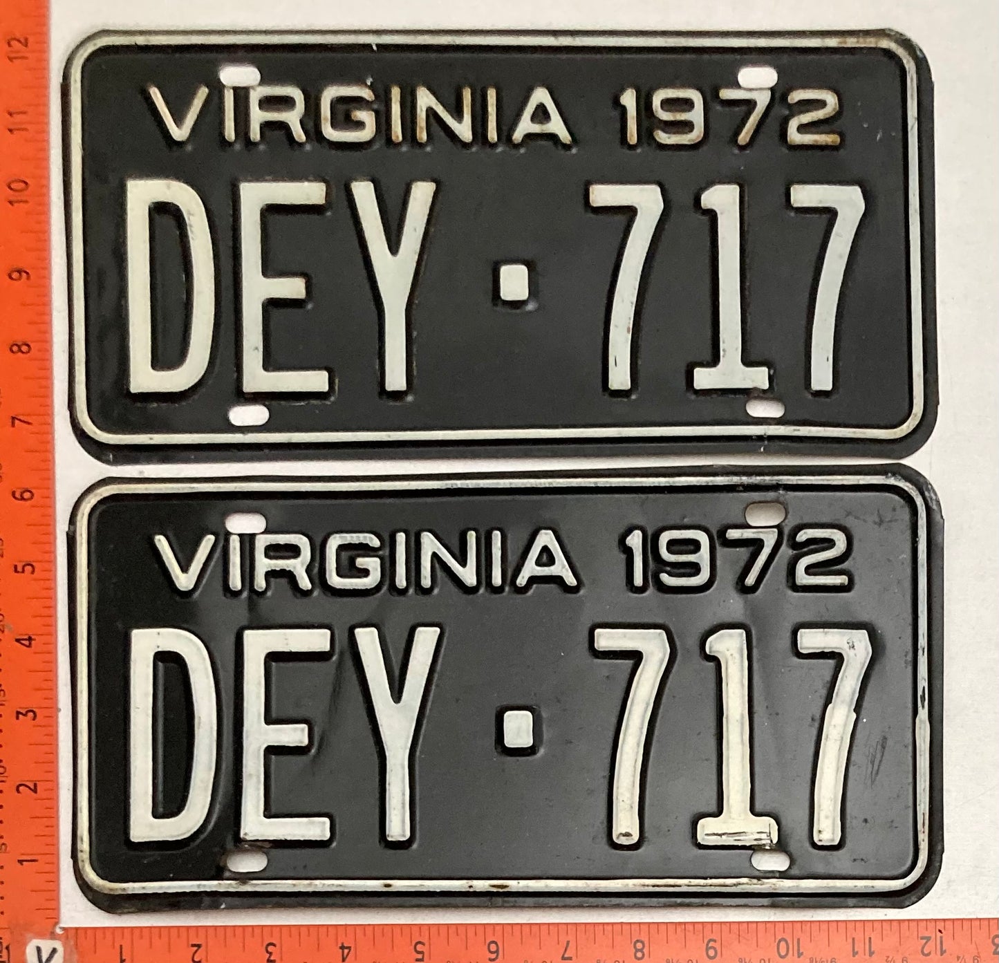 1972 Virginia #DEY-717 Passenger License Plate (Pair)