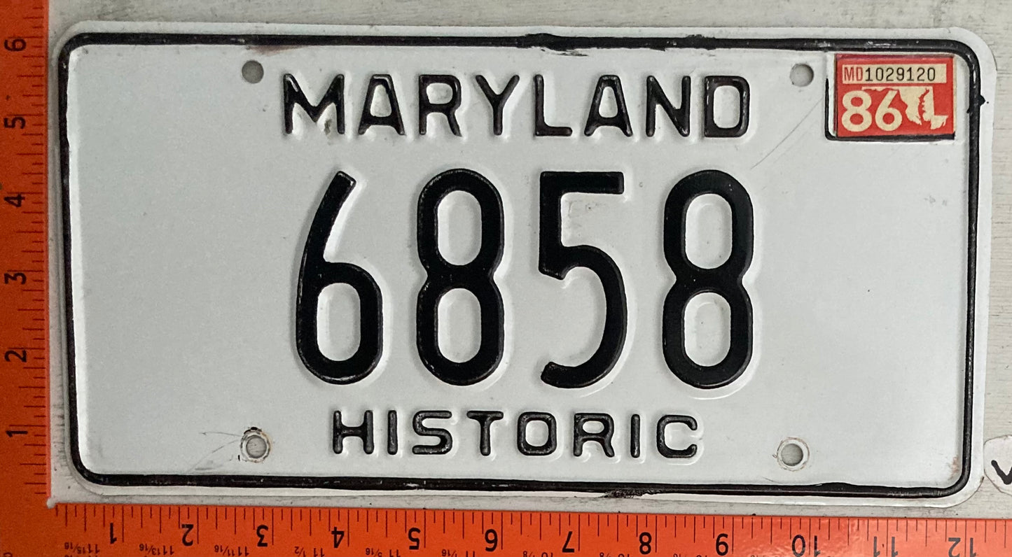 1986 Maryland #6858 Historic License Plate