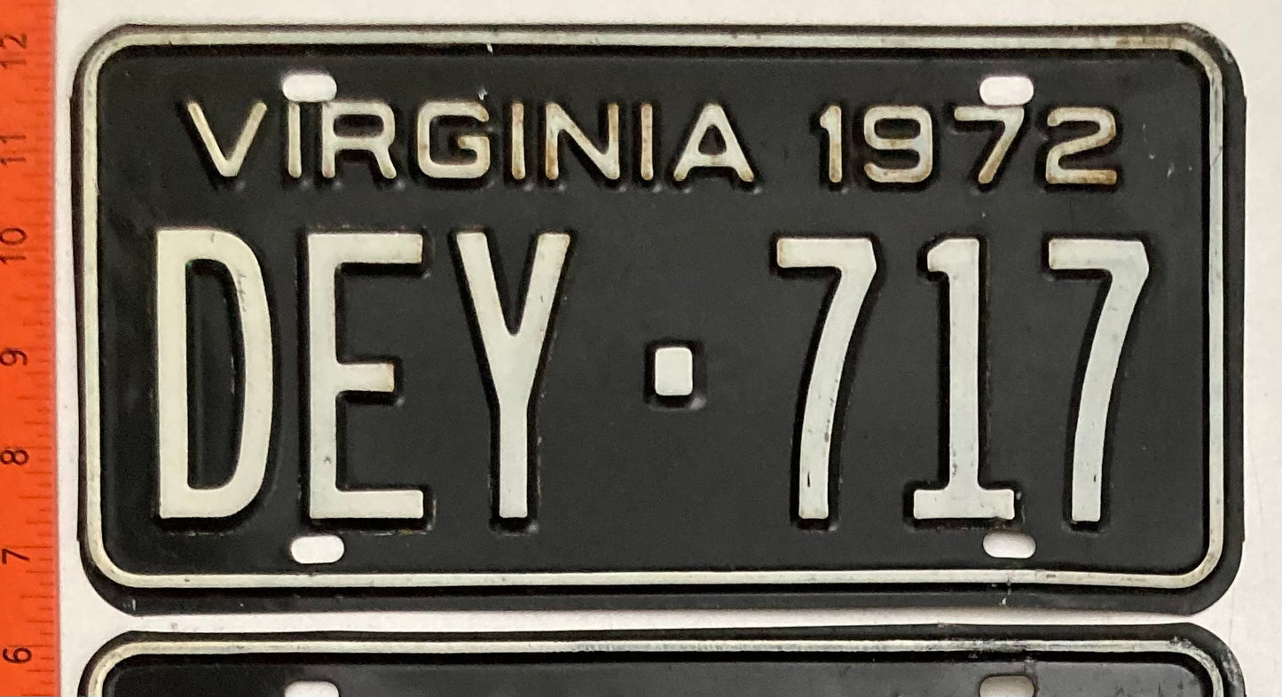 1972 Virginia #DEY-717 Passenger License Plate (Pair)