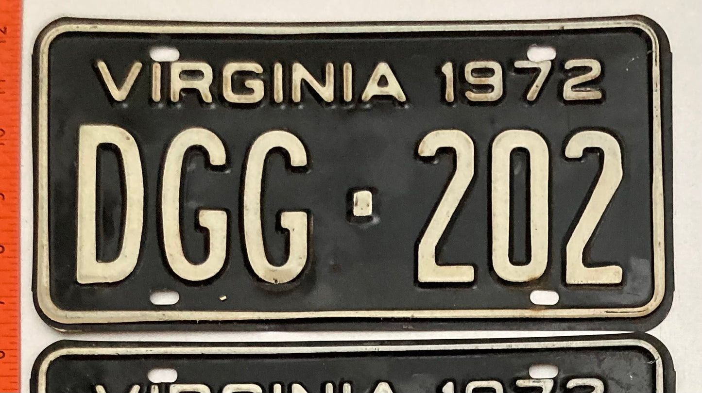 1972 Virginia #DGG-202 Passenger License Plate (Pair)