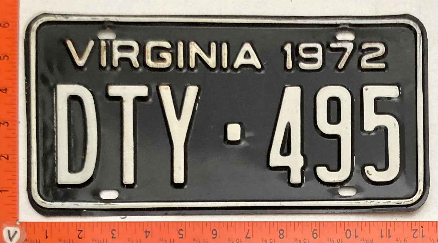 1972 Virginia #DTY-495 Passenger License Plate