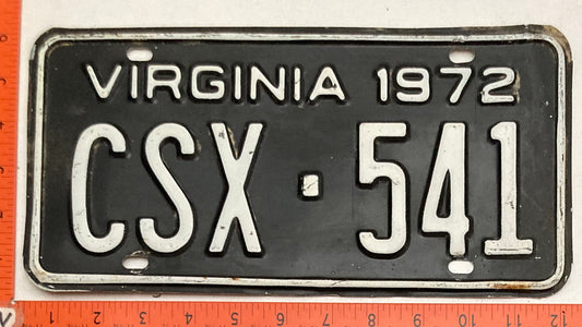 1972 Virginia #CSX-541 Passenger License Plate