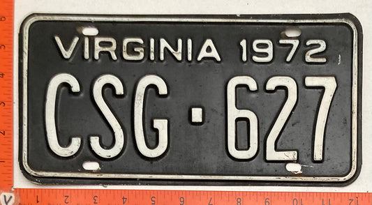 1972 Virginia #CSG-627 Passenger License Plate